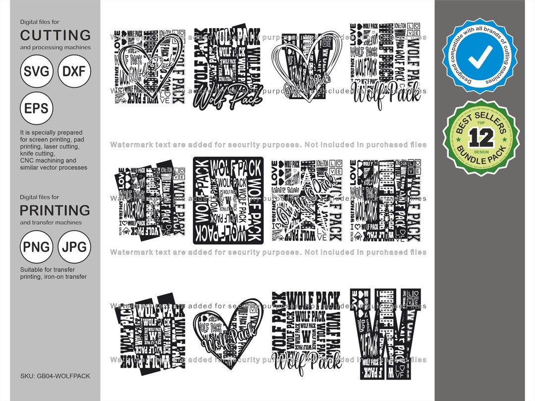 Wolf Pack Svg, Wolf Pack 12 Typography Svg Mascot Designs Pack, Wolf