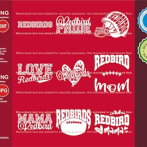 Redbirds Svg, Redbird 9 voetbal Svg mascotte ontwerpen Pack, Redbirds Svg gesneden bestanden bundel, Redbirds voetbalteam mascotte Svg
