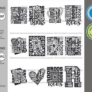 Roos Svg, Roo 12 Typography  Svg Mascot Designs Pack, Roos Typography Svg Cut Files Bundle, Roos Sports Team Mascot Svg