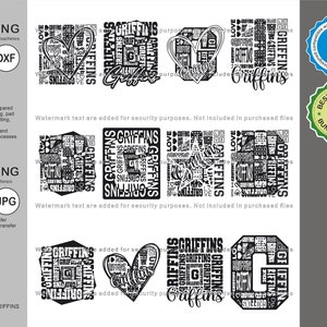 Griffins Svg, Griffin 12 Typography  Svg Mascot Designs Pack, Griffins Typography Svg Cut Files Bundle, Griffins Sports Team Mascot Svg