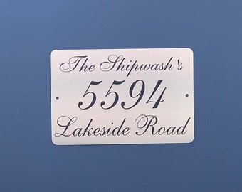 Personalized Home Address Sign | Shiny Brushed Aluminum sign 12" x 8" | House Number Plaque