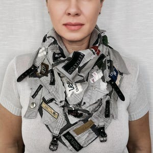 Refashion Grey Scarf: Avant-Garde Burning Man Accessory, Handmade in USA