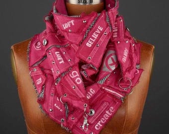 Pink Shredded Ripped Scarf: Refashioned Distressed Burning Man Accessory