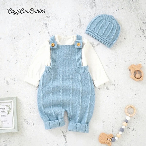 Baby Rompers with Hat for Boy/Girl | Knitted Sweater with Hat | Blue Knitted Sweater | Baby Girl Romper | Baby Boy Romper | Baby Shower Gift