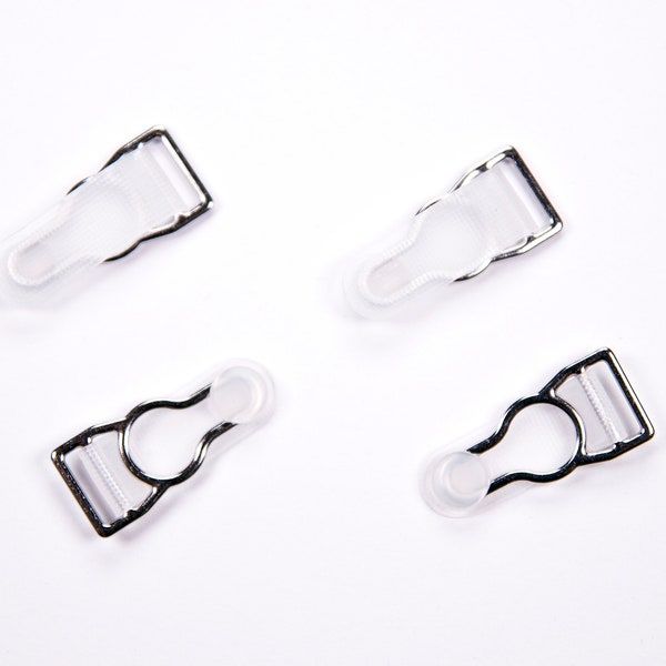 Clips de bretelles en métal argenté 12 mm (1/2 pouces) pour lingerie avec dos en plastique transparent