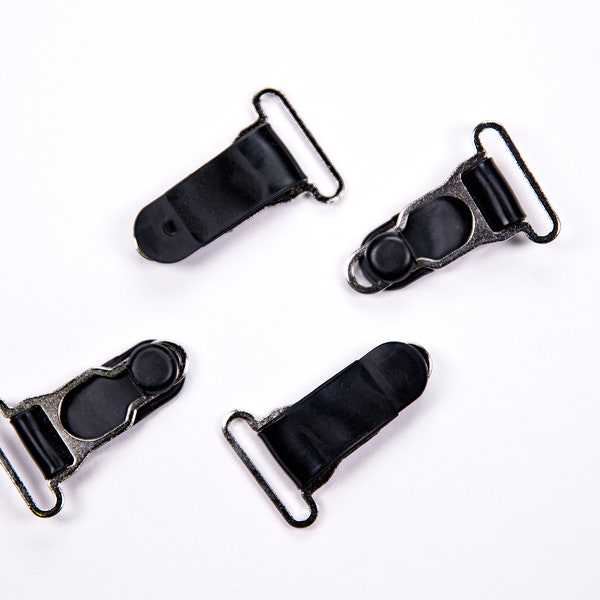 Silver Metal Suspender Clips 20 mm (13/16 inches) for Lingerie with Black Plastic Back