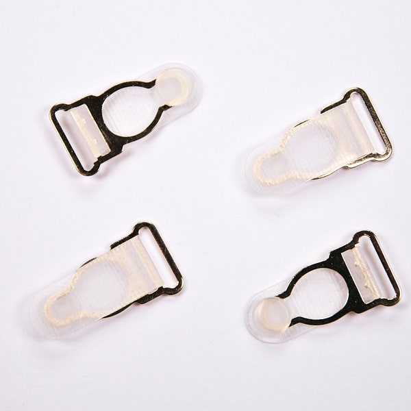 Clips de bretelles en métal doré 15 mm (5/8 pouces) pour lingerie avec dos en plastique transparent