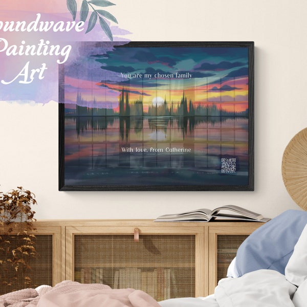 Personalized soundwave art with QR code, sunset digital original painting, personalised sound wave art, custom song print, customizable gift