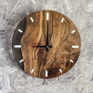 Epoxy clock, Resin clock, Clock for wall, Epoxy Wall Clock, Epoxy Wood Clock, Oak Tree Wood, Transparent Light Black Epoxy