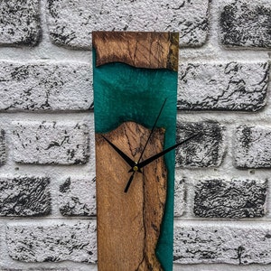 Rustic Wood and Epoxy Wall Clock, Modern Home Decor
