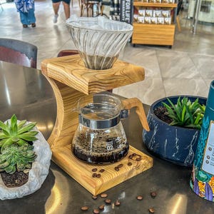 Handmade Wood V60 Coffee Dripper Stand: Rustic Pour Over Coffee Maker Holder