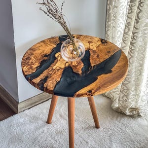 Handmade Olive Wood Epoxy Coffee Table: Live Edge Resin Accent Table