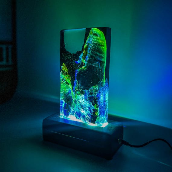 Handmade Wood and Epoxy Resin Lamp: Modern LED Table Lamp
