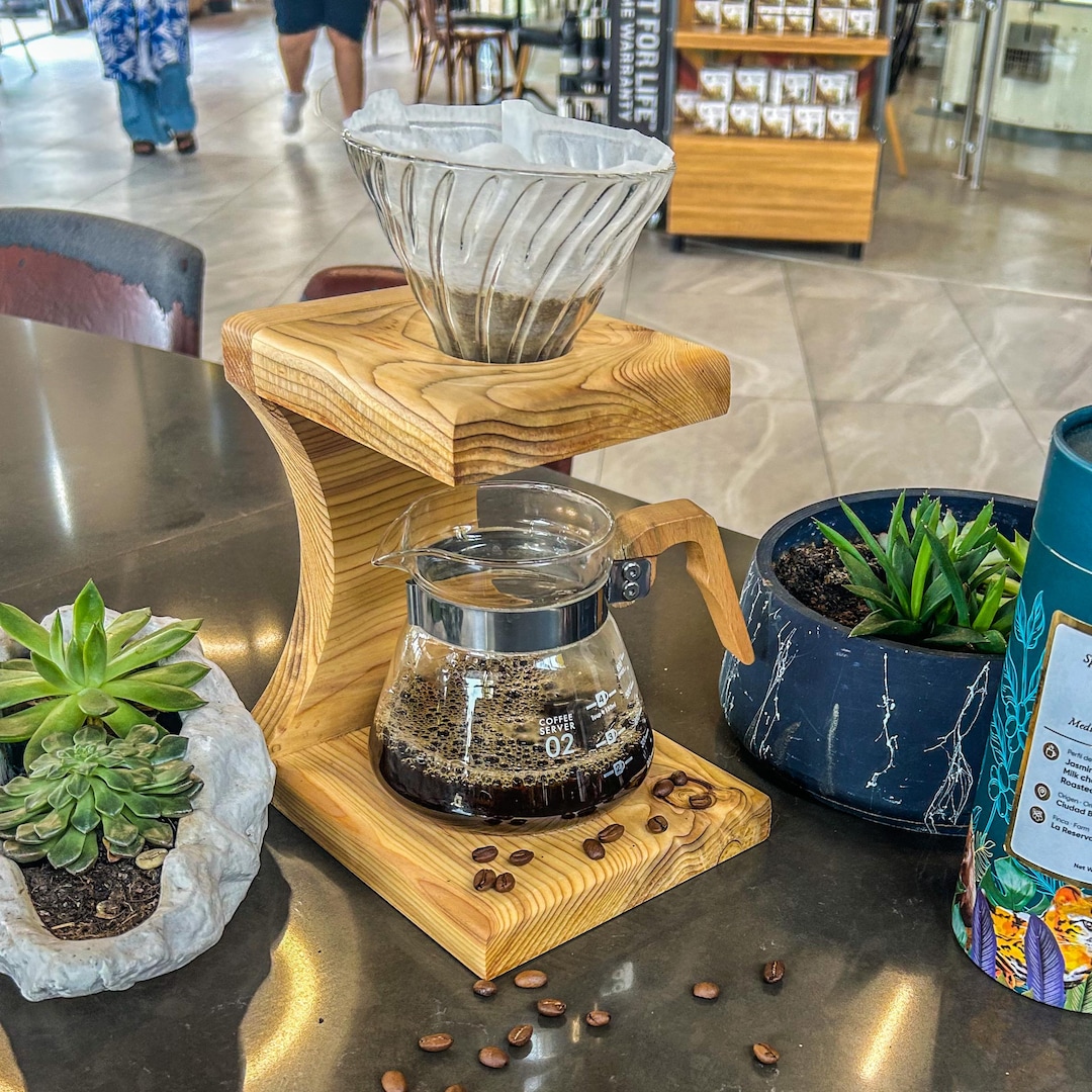 Handmade Wood V60 Coffee Dripper Stand: Rustic Pour Over Coffee Maker ...