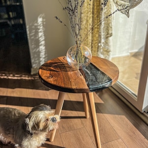 Rustic Walnut and Black Epoxy Coffee Table, Natural Wood Design, Unique Handmade Coffee Table, Live Edge Walnut Epoxy Coffee Table