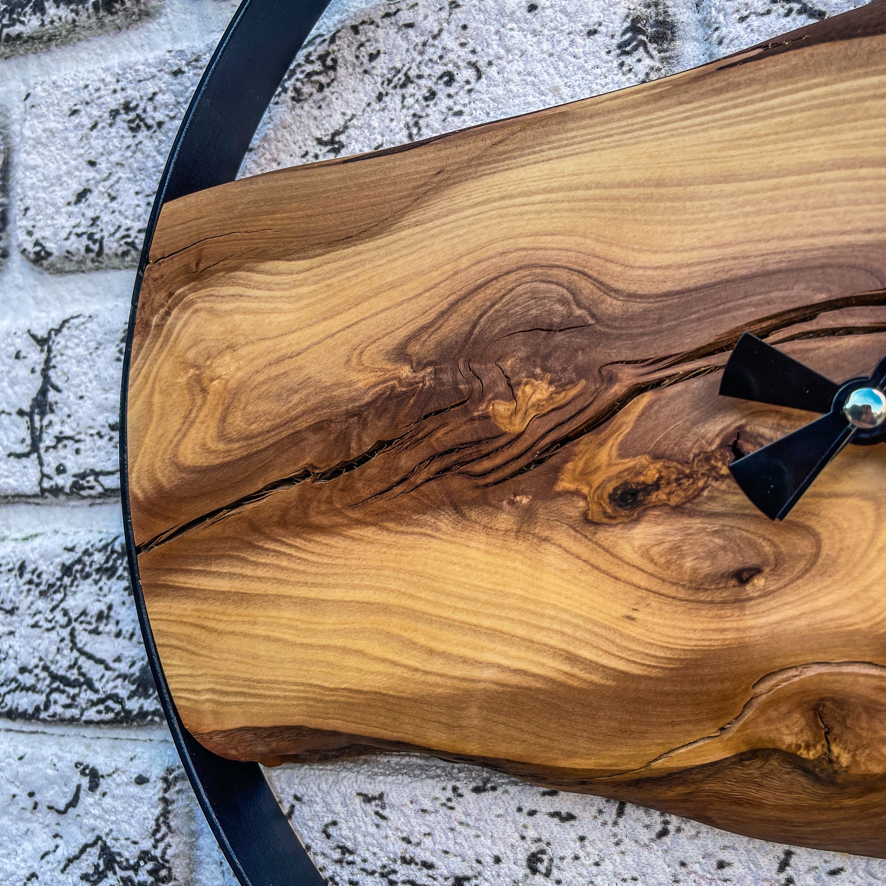 Olive Wood Wall Clock, Live Edge, Rustic Metal Frame - Etsy