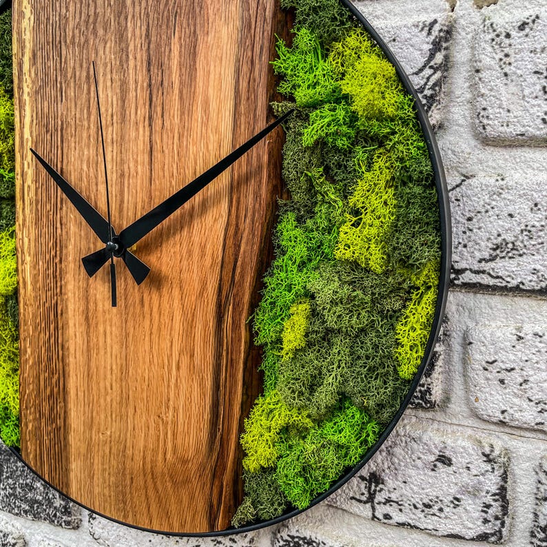 Handmade Moss Wall Clock: Rustic Wooden Home Decor - Etsy