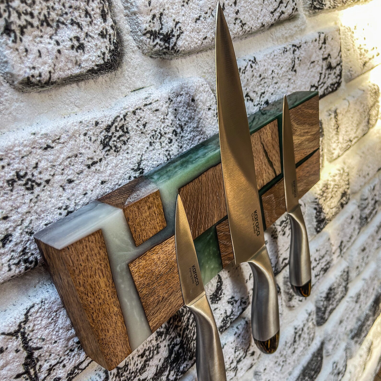 Epoxy Knife Holder, Wood Knife Rack for Wall, Wood