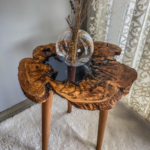 Olive Wood Epoxy Coffee Table: Live Edge Modern Side Table