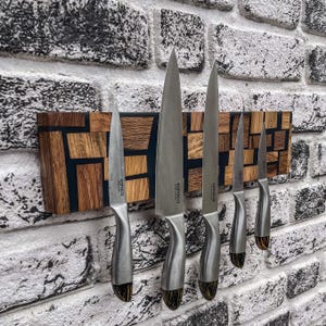 Handmade Metallic Gray and Oak Knife Block - Modern Wooden Knife Stand for Kitchen Organization, Metallic Gray Knife Block, Kitchen Decor