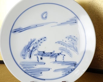 Living National Treasure Tomimoto Kenkichi (1886–1963) Rare and Large Plate decorated with cobalt pigment