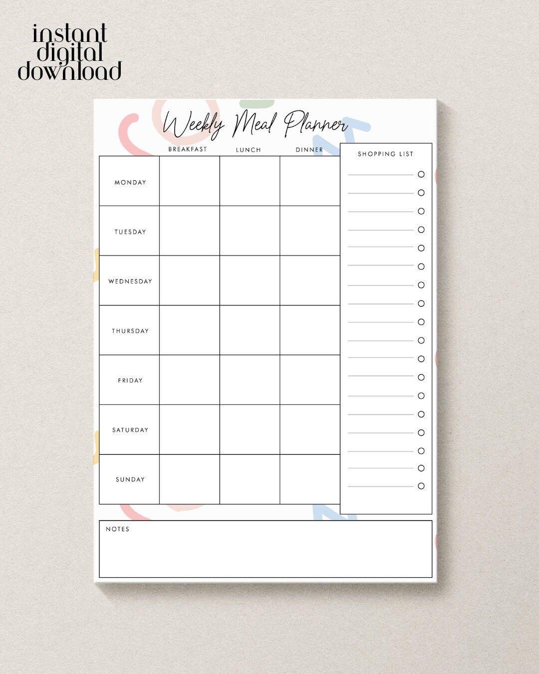 Printable Meal Planner | Digital Download | Organize Your Week - Etsy