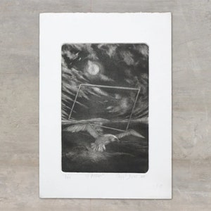Maniera nera, Il gabbiano e la luna, incisione calcografica su carta 100% cotone firmato da Pasquale Scognamiglio