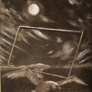 Maniera nera, Il gabbiano e la luna, incisione calcografica su carta 100% cotone firmato da Pasquale Scognamiglio