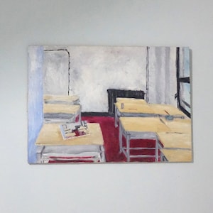 the class, oil painting on canvas with wooden frame by Pasquale Scognamiglio