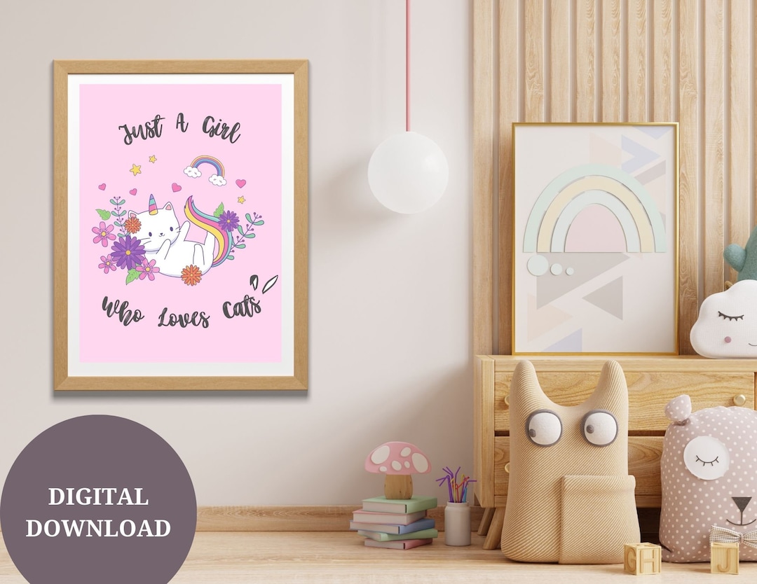 Cute Cat Wall Art Kids Room Decor Soft Pink Wall Art for Girls - Etsy