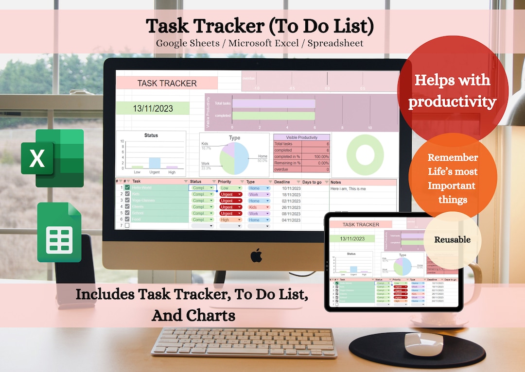 Daily task Tracker Template Spreadsheet Excel Sheet and Google Sheets ...