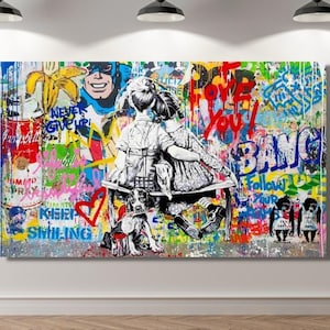 I Love You Wall Art, Street Art with Heart: &#39;I Love You&#39; Graffiti Canvas by Banksy,Banksy Graffiti Print,Banksy Graffiti poster,Street Art