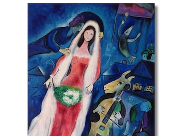 Marc CHAGALL Canvas Wall Art,Bride and Goat Canvas Print Art,chagall la mariee Canvas wall art,Exhibition Poster, Surrealism Wall art Canvas