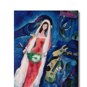 Marc CHAGALL Leinwand Wandkunst, Braut und Ziege Leinwanddruck Kunst, Chagall la Mariee Leinwand Wandkunst, Ausstellungsplakat, Surrealismus Wandkunst Leinwand