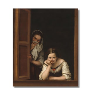 Two Women at a Window by Bartolomé Esteban Murillo Canvas Wall Art,Bartolomé Esteban Murillo Poster Print,Bartolomé canvas art,Bartolomé
