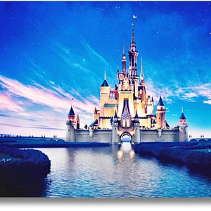 Lienzo decorativo para pared con el castillo de Cenicienta, póster de Disney, arte de pared de Disney, arte de pared para guardería, Disneyland, arte de pared de Disney, lienzo con castillo, cielo estrellado