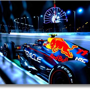 Red Bull Formel 1 Leinwandkunst, Max Verstappen Poster, Formel 1-Automalerei, Sportwagenwand, Erinnerungsstücke des Rennteams, fertig zum Aufhängen