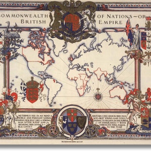 Mappa dell'Impero britannico, mappa dell'Impero britannico su tela, mappa del Commonwealth, Commonwealth britannico, poster della vecchia mappa britannica, arte della vecchia mappa, vecchia mappa