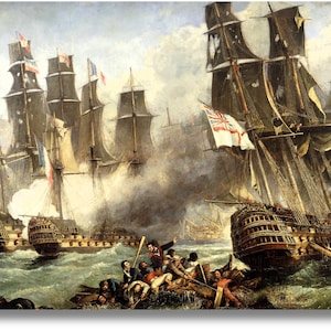 William Clarkson Stanfield Wall Art Print| The Battle of Trafalgar| William Clarkson Stanfield Poster| Warship Battle Print| Warships Art