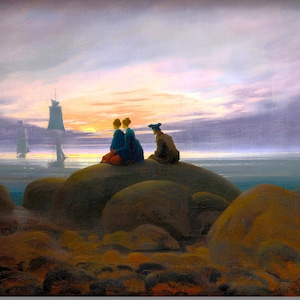 Mondaufgang am Meer - Romantische Meerlandschaft Kunst von Caspar David Friedrich Leinwanddruck, Caspar David Friedrich Poster,David Friedrich Wall Art