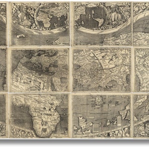 Weltkarte von Martin Waldseemüller von 1507 Leinwanddruck, Die erste Karte mit Amerika Leinwandplakat, Amerika Plakat erkennen und benennen