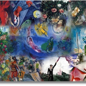 Marc Chagall Leinwanddruck Kunst, Marc Chagall Leinwandplakat Kunst, Chagalls Welt Leinwandplakat, moderne Expressionismusfarben Wandkunst