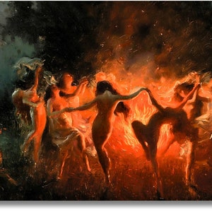 Fire Dance by Joseph Tomanek Canvas Print,Joseph Tomanek poster,Nymphs Dancing to Pans Flute,Fire Dance 1889 Poster,JosephTomanek print