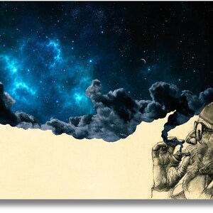 Smoking Out in Space Leinwand, Rauchen Leinwand, Rauch Wandkunst, Abstrakte Wandkunst, Abstrakte Leinwand, Rauch Leinwand, Weltraum Wandkunst, Sternenhimmel,