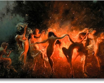 Fire Dance by Joseph Tomanek Canvas Print,Joseph Tomanek poster,Nymphs Dancing to Pans Flute,Fire Dance 1889 Poster,JosephTomanek print