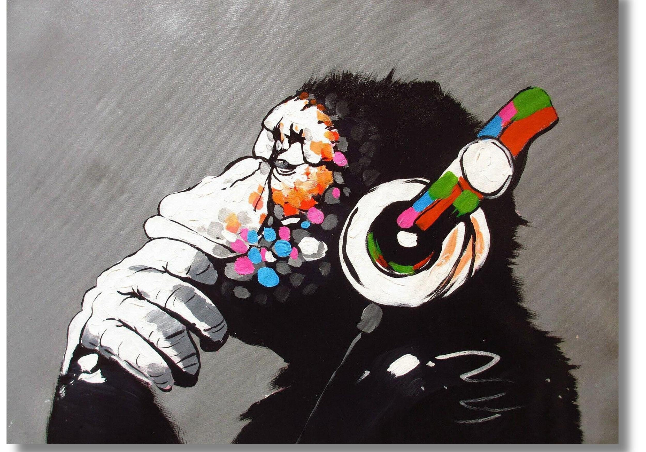 Banksy DJ Affe Regenleinwand Druck - Farbige Wandkunst, Gorilla Motiv | Auf Leinwand, Verschiedene Größen