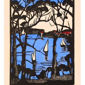 Sydney Heads by Margaret Preston Canvas Wall Art print, Margaret Preston Canvas poster Margaret Preston Coastal Landscape,Sydney Heads Print