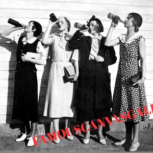 Women Drinking Beer Bar Decor poster, Speakeasy Wall Art,  Vintage Prohibition Era Print, for Home Bar, Brewery, Tavern Pub canvas print