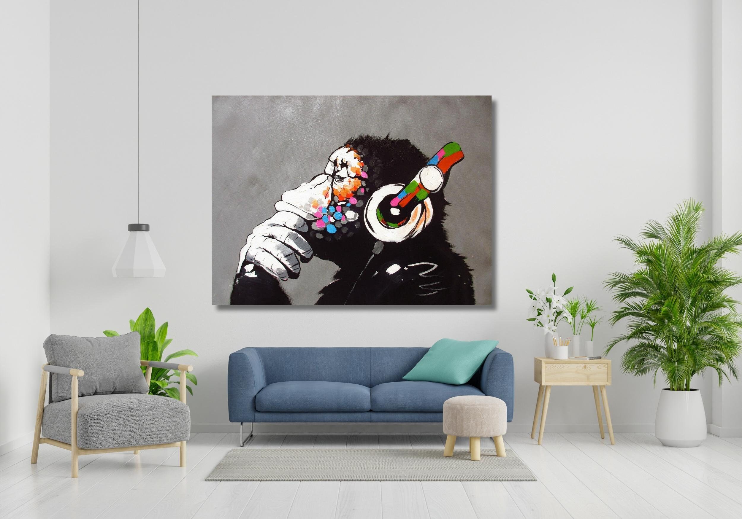 Banksy DJ Affe Regenleinwand Druck - Farbige Wandkunst, Gorilla Motiv | Auf Leinwand, Verschiedene Größen