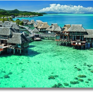 Impresión de arte mural de las islas Bora Bora / Impresión de la Polinesia Francesa / Póster tropical / Impresión en lienzo de Bora Bora / Impresión en lienzo para pared / Playa tailandesa